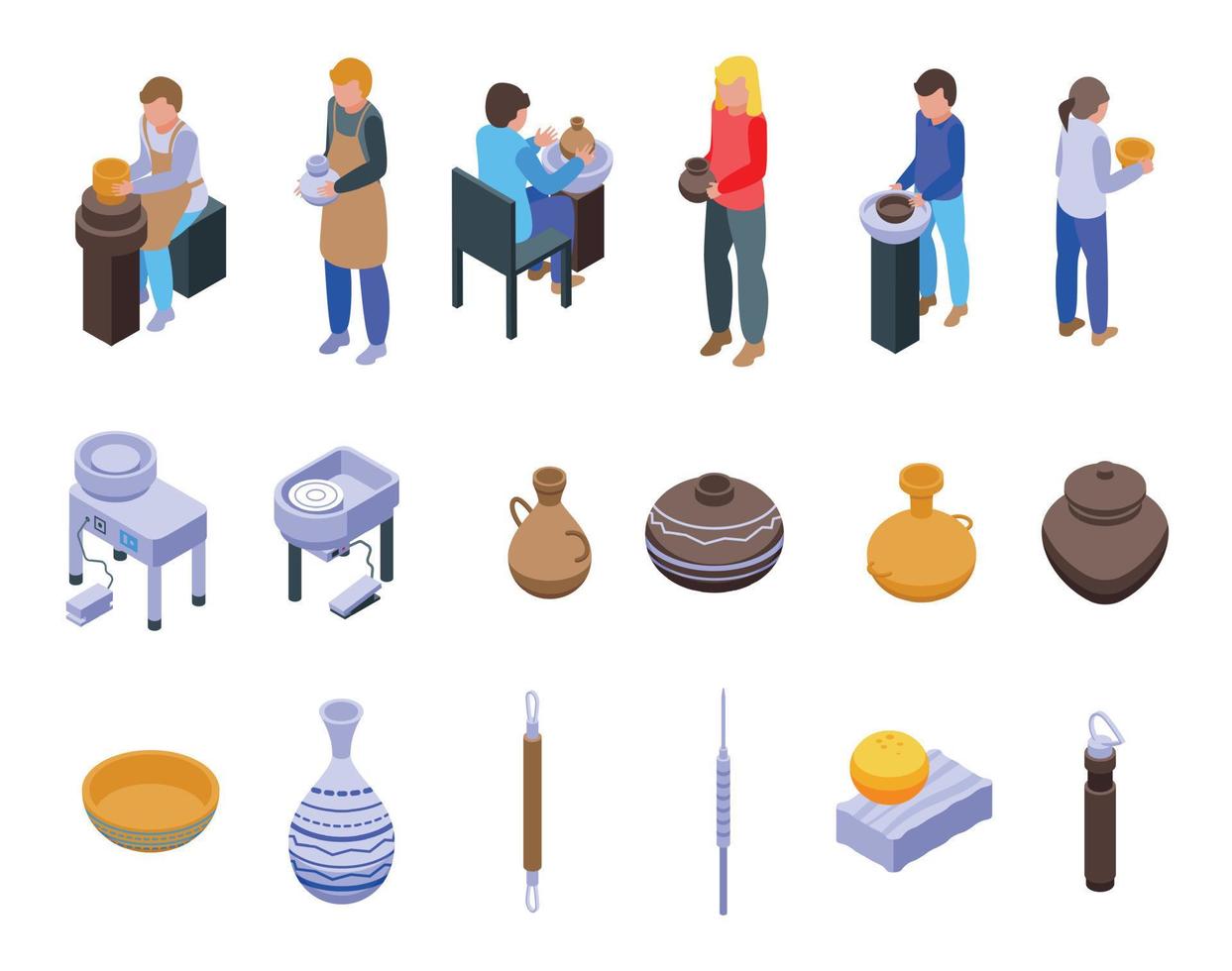 Pottery class icons set isometric vector. Artist craft vector