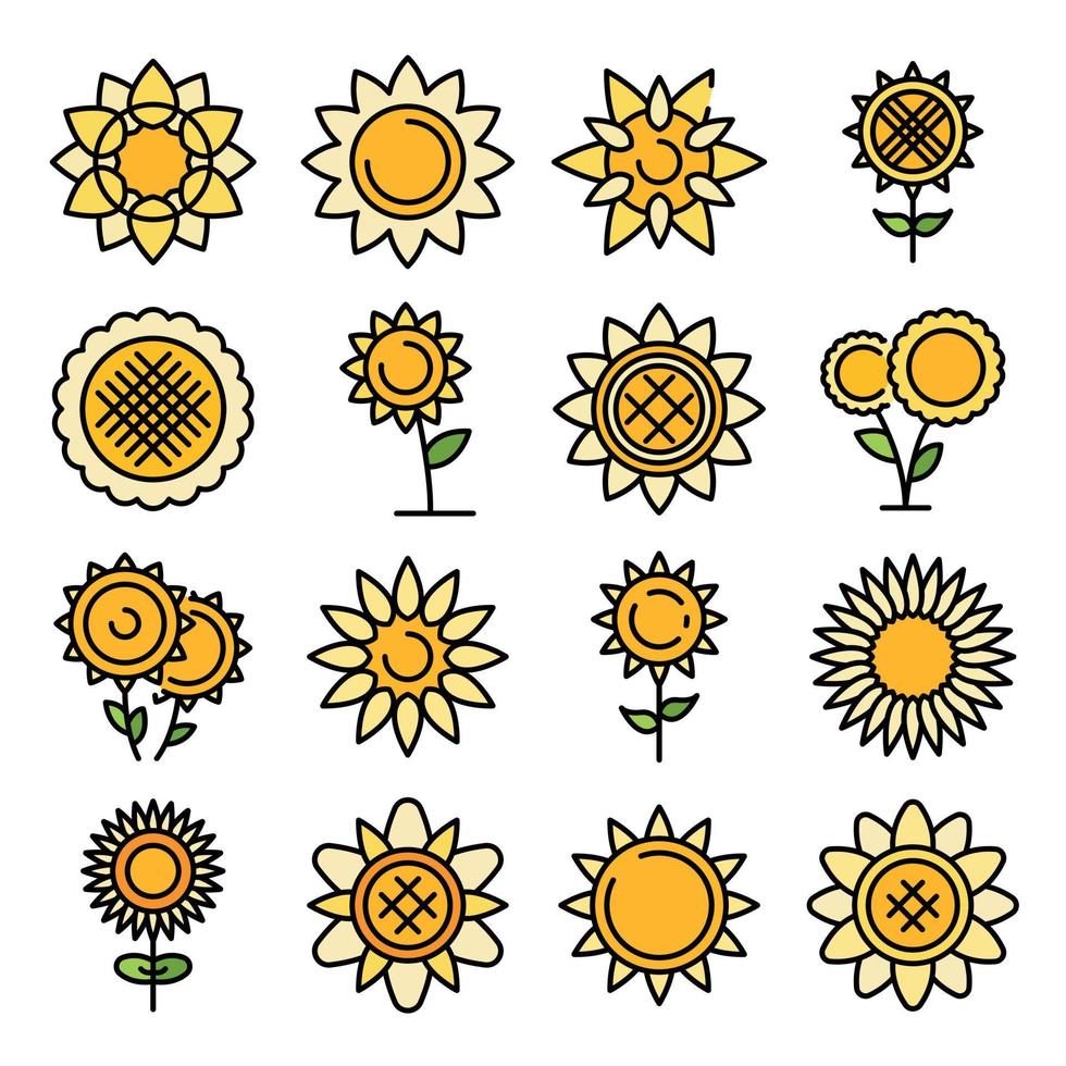 iconos de girasol vector plano