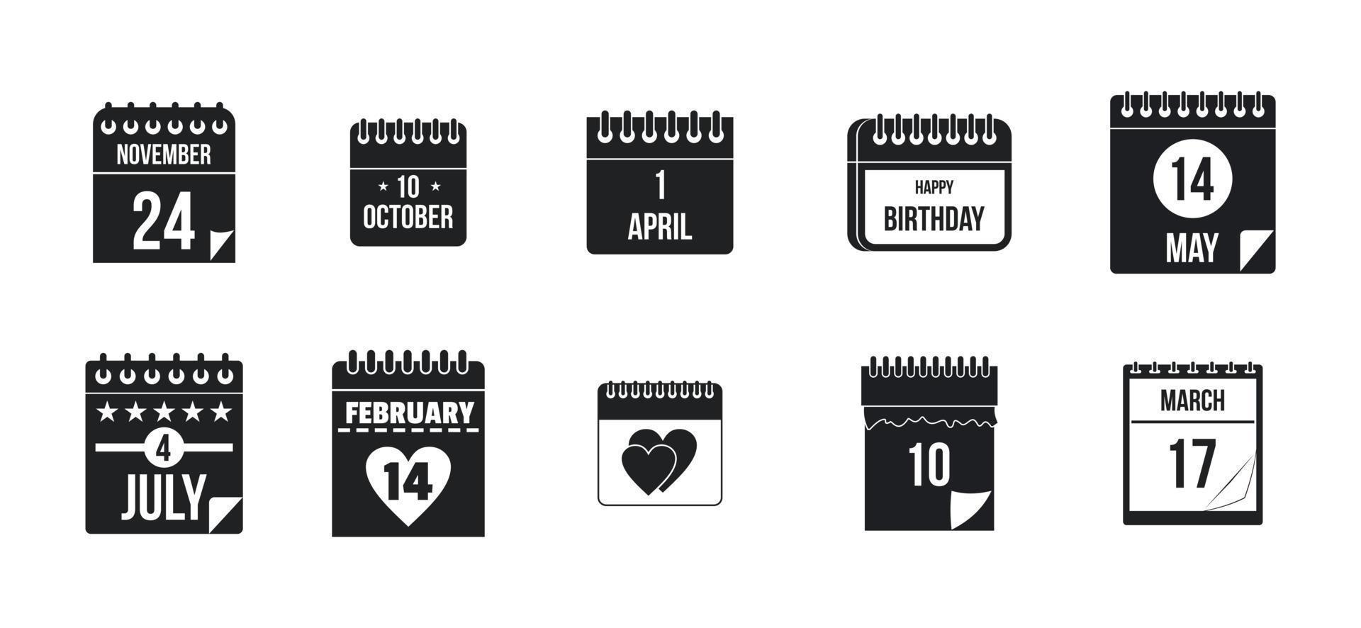 Calendar date icon set, simple style vector