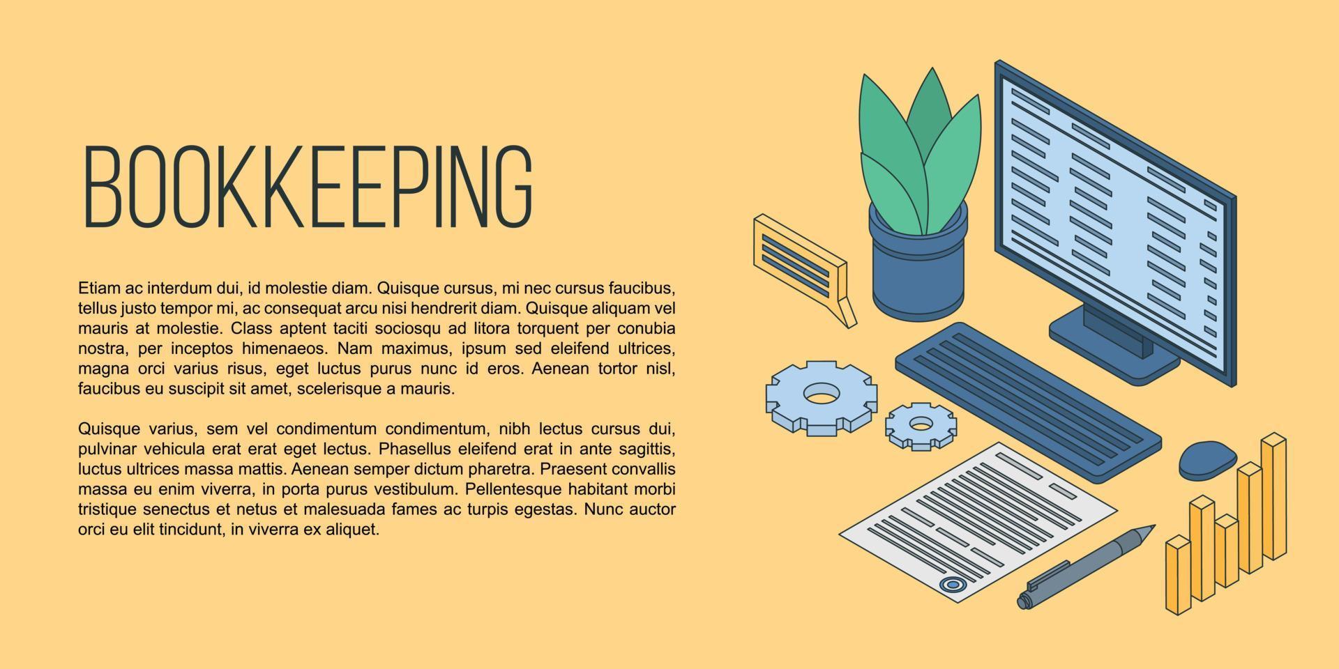 Bookkeeping concept banner, isometric style vector