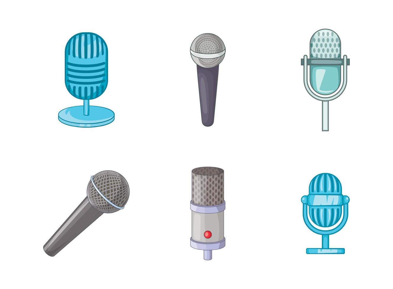 Microphone icon set, cartoon style vector