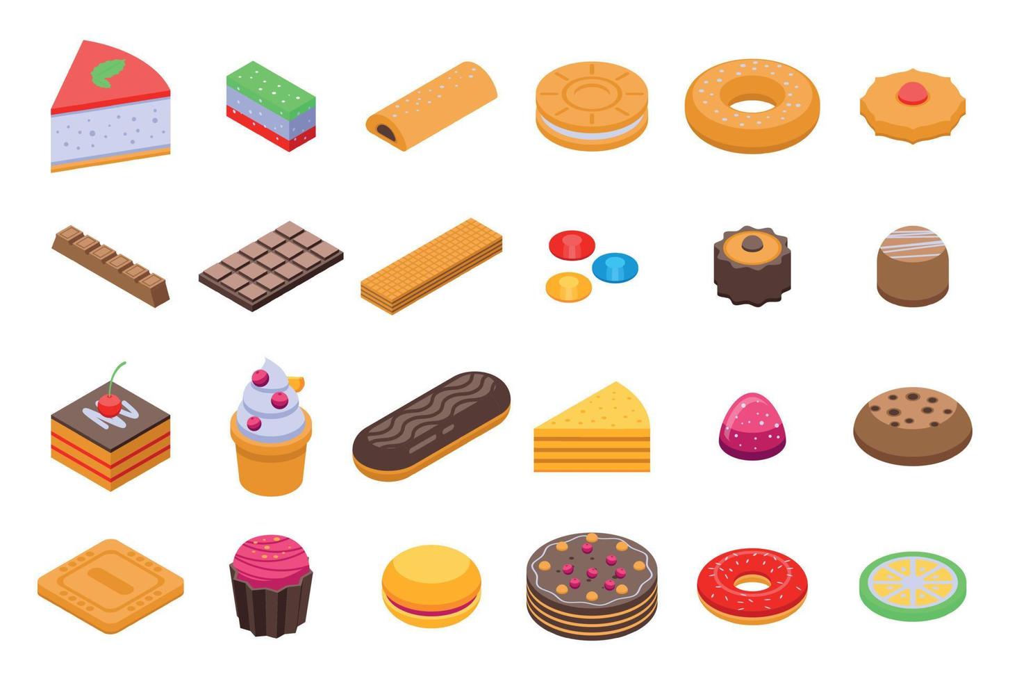 Confectionery icons set, isometric style vector