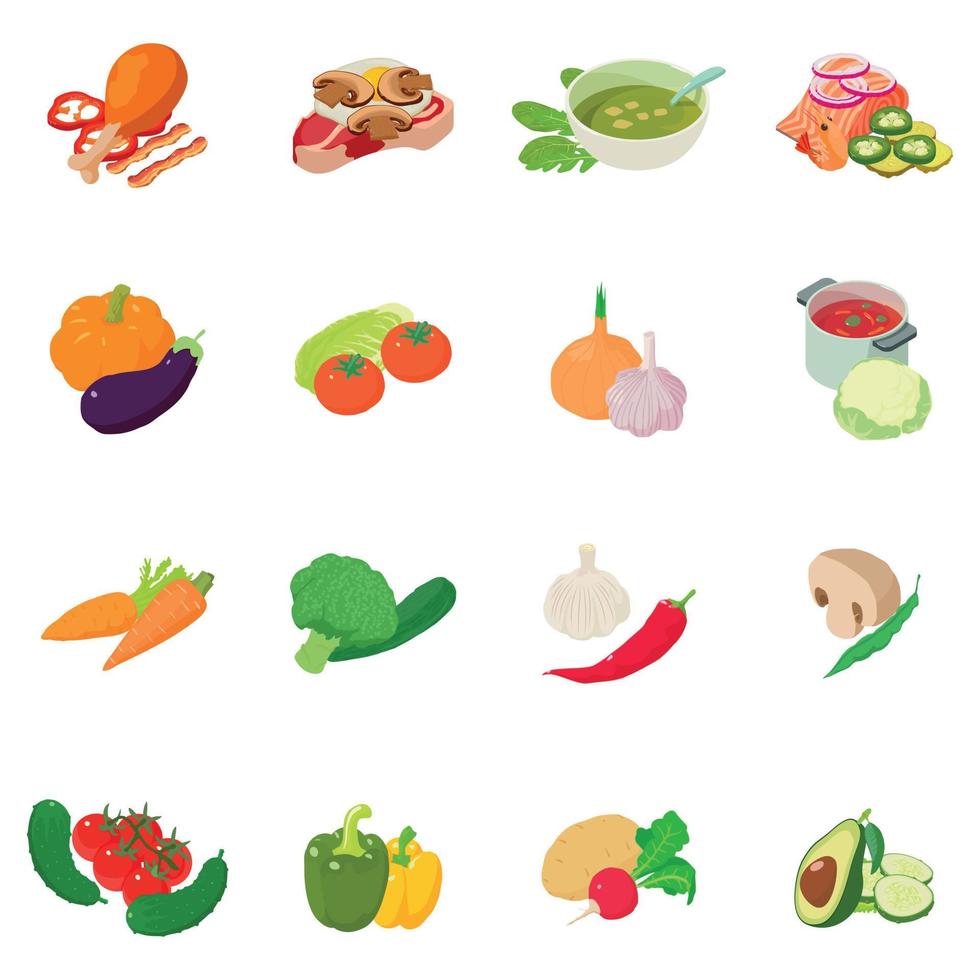 Vegetable mix icons set, isometric style vector