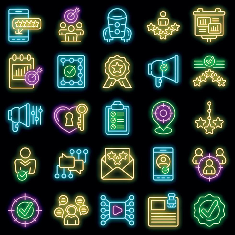 Credibility icons set vector neon