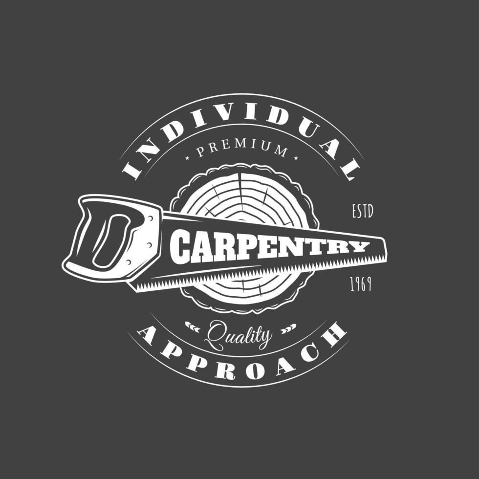 Carpentry label isolated on black background vector