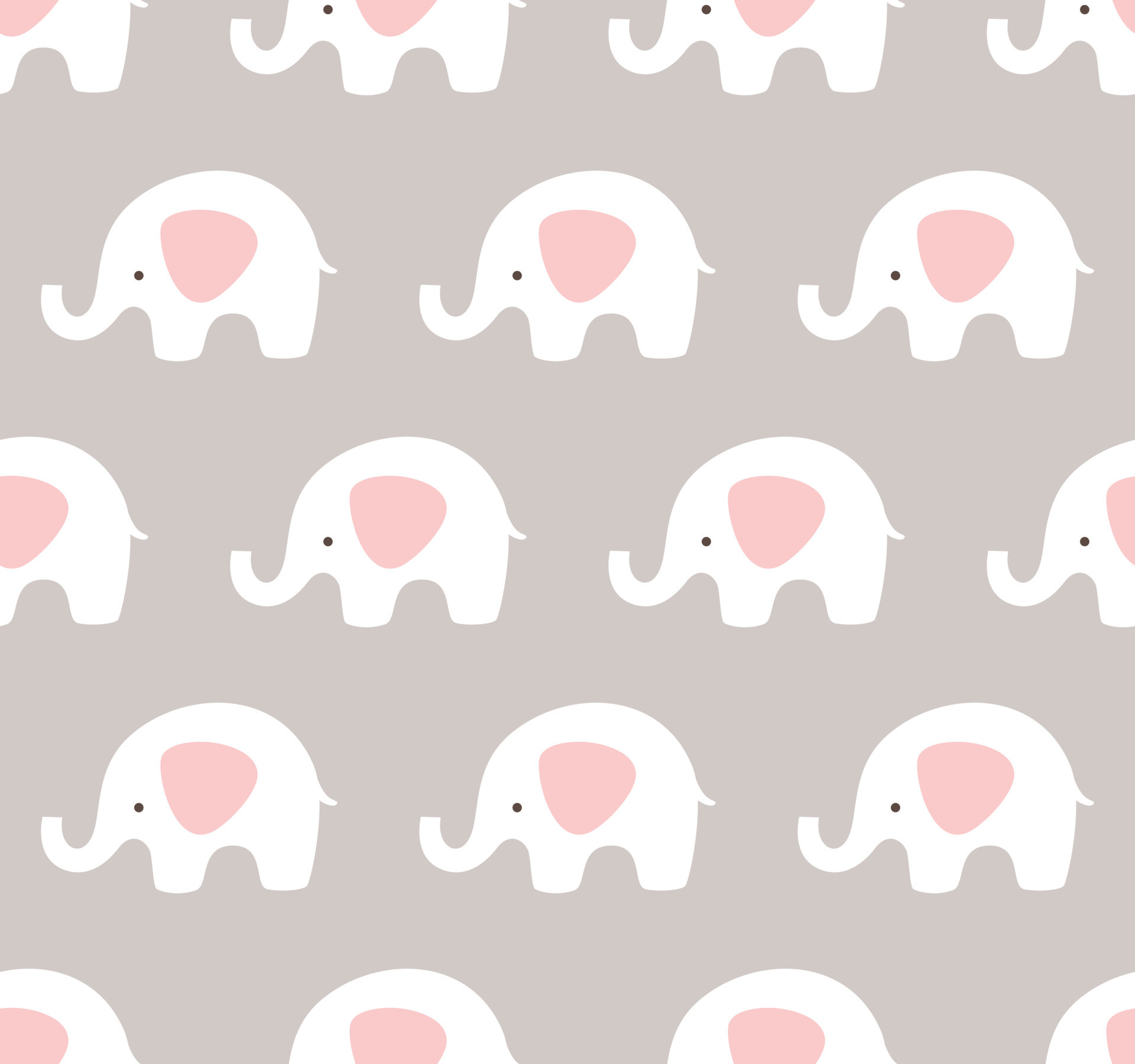 Cute elephants pattern. Seamless background. Pink, taupe, white