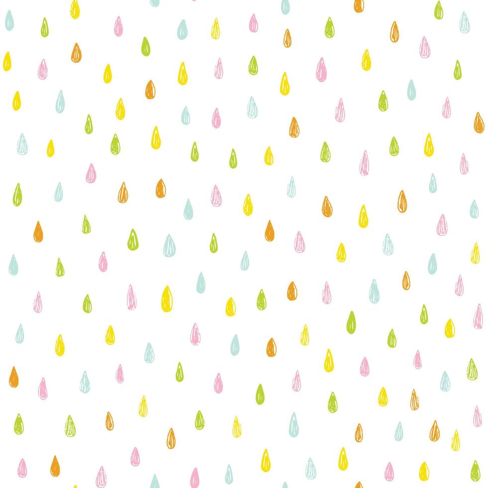 Seamless vector pattern with rain drops in rainbow colors. Cute abstract pattern in doodle style.