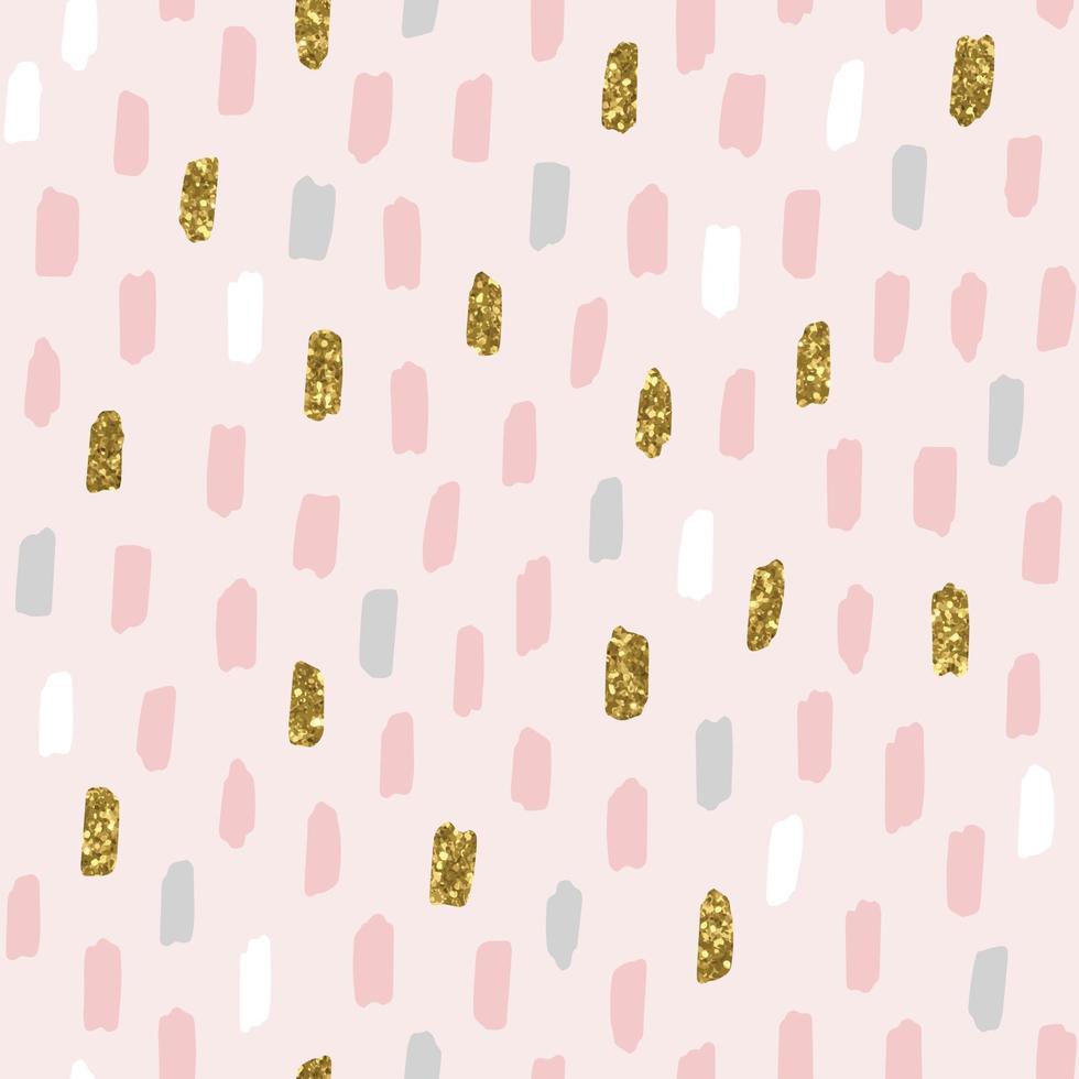 Brush strokes pattern. Seamless geometric abstract vector background in pink and gold.