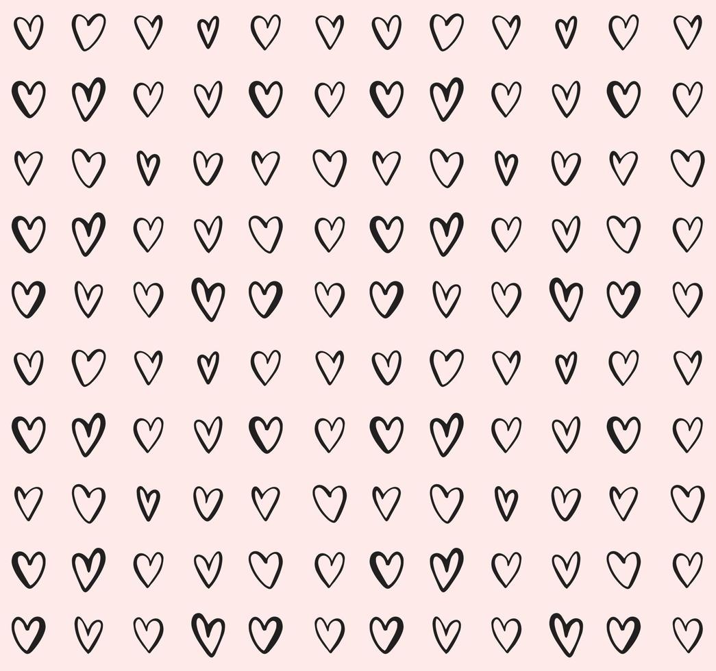 Doodle heart vector pattern. Hand drawn ink seamless background. Abstract girly feminine print design.
