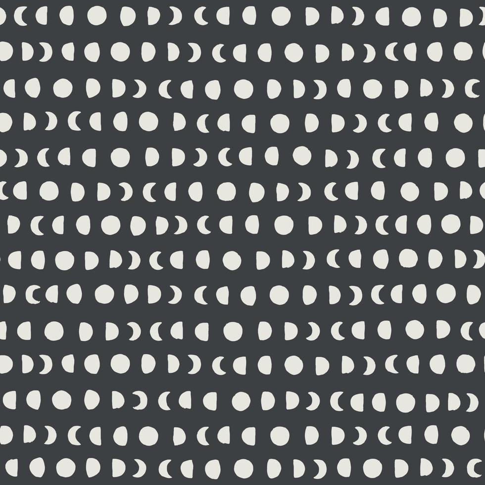 Moon phases vector pattern. Mystical lunar seamless background. Full moon, night sky. Monochrome geometric backdrop.