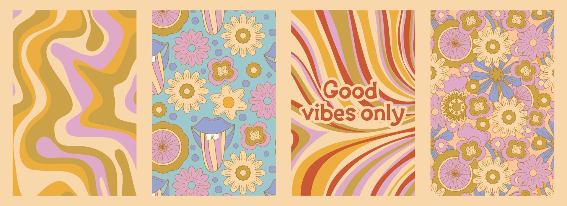 Groovy poster set in cartoon style with slogan and flower daisy. Groovy flower background. Retro 60s 70s psychedelic design. Abstract hippie illustration vector