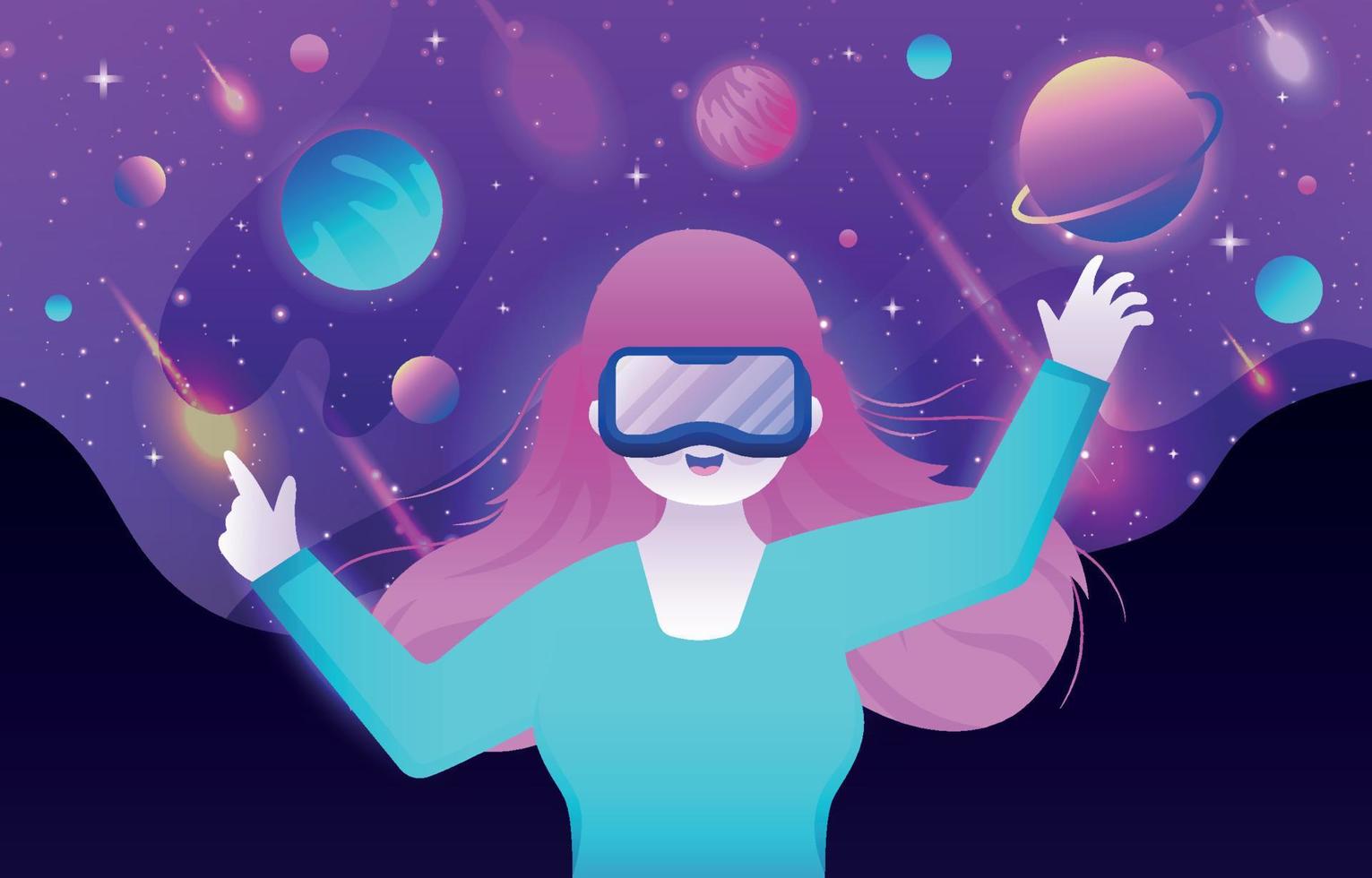 mujer con gafas de realidad virtual vector