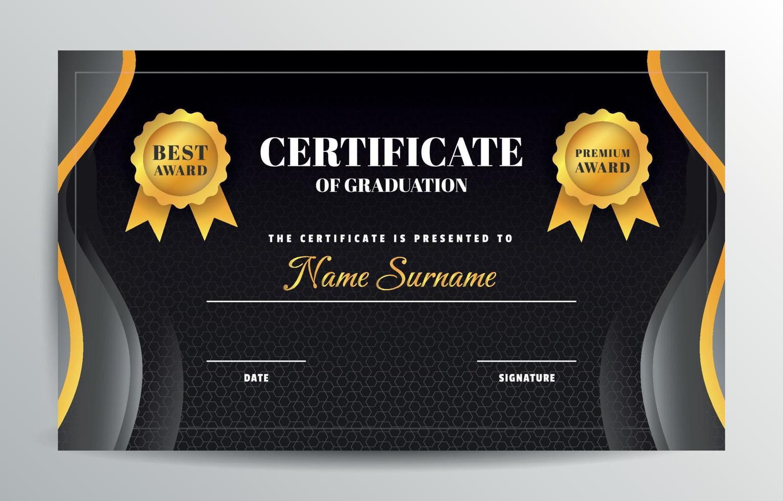 Black and Gold Certificate of Graduation Template vector