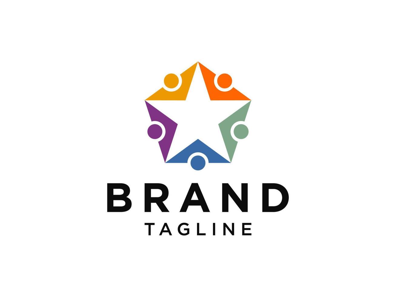 Abstract People Group Logo. Colorful Geometric Shapes with Negative Space Five Star Icon inside isolated on White Background. Flat Vector Logo Design Template Element for Business and Teamwork Logos.