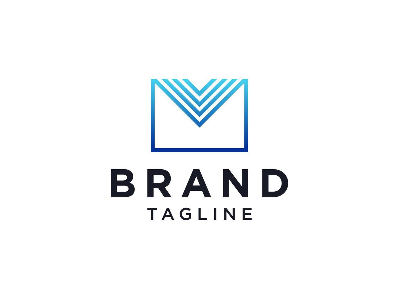 Blue Square Rounded Line Letter M Mail Logo. Flat Vector Logo Design Template Element.