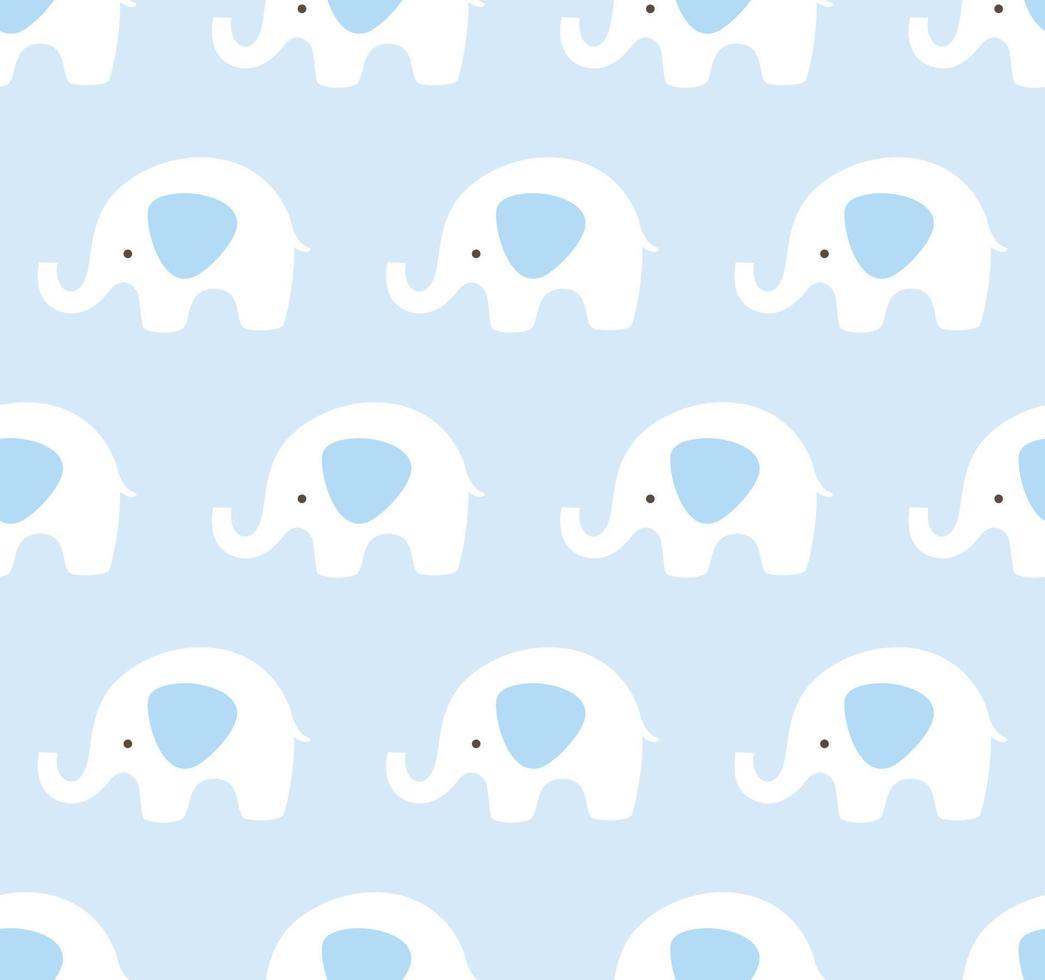 Seamless elephants pattern. Cute animal texture background. Blue and white pattern. vector
