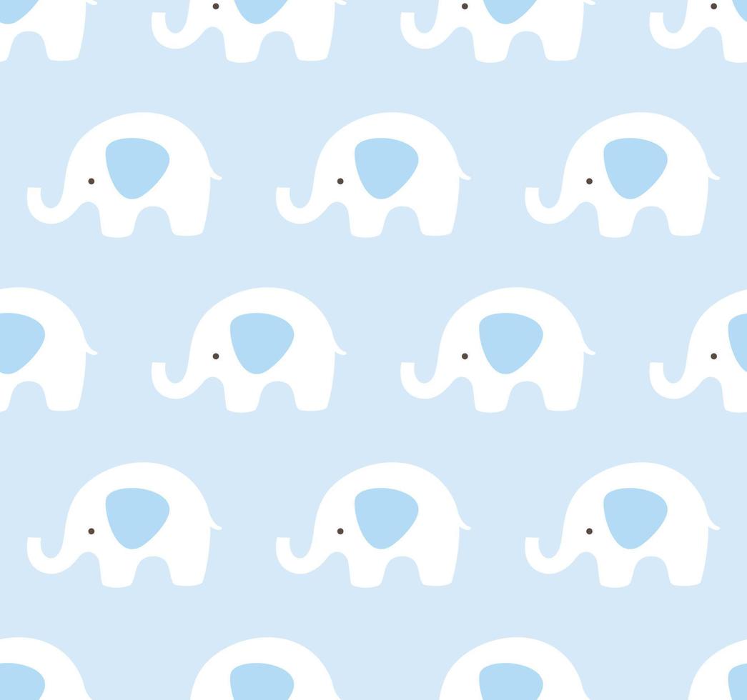 Seamless elephants pattern. Cute animal texture background. Blue and white pattern. vector