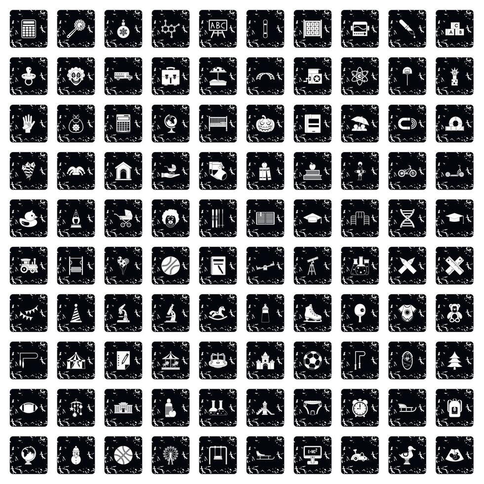 100 kids icons set, grunge style vector