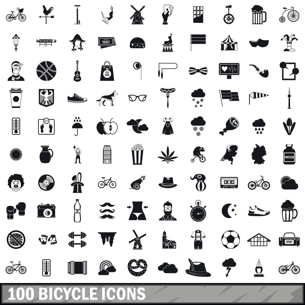 100 bicycle icons set, simple style vector