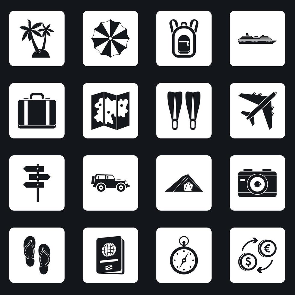 conjunto de iconos de viaje cuadrados vector