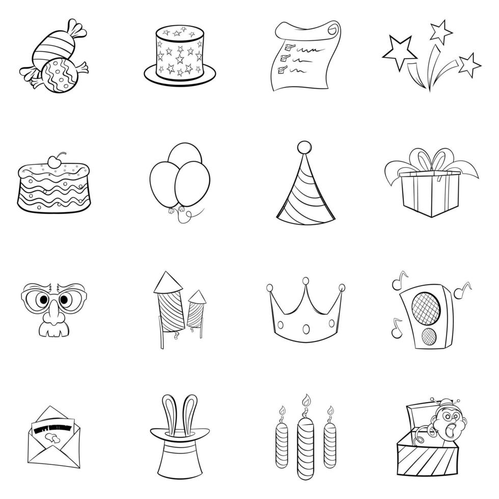 Birthday icons set vector outline