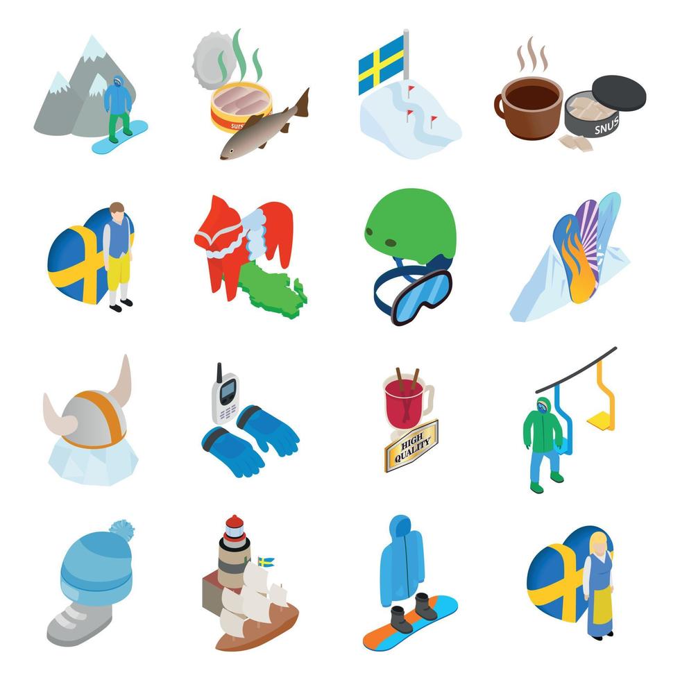 Mountain rest icons set, isometric style vector