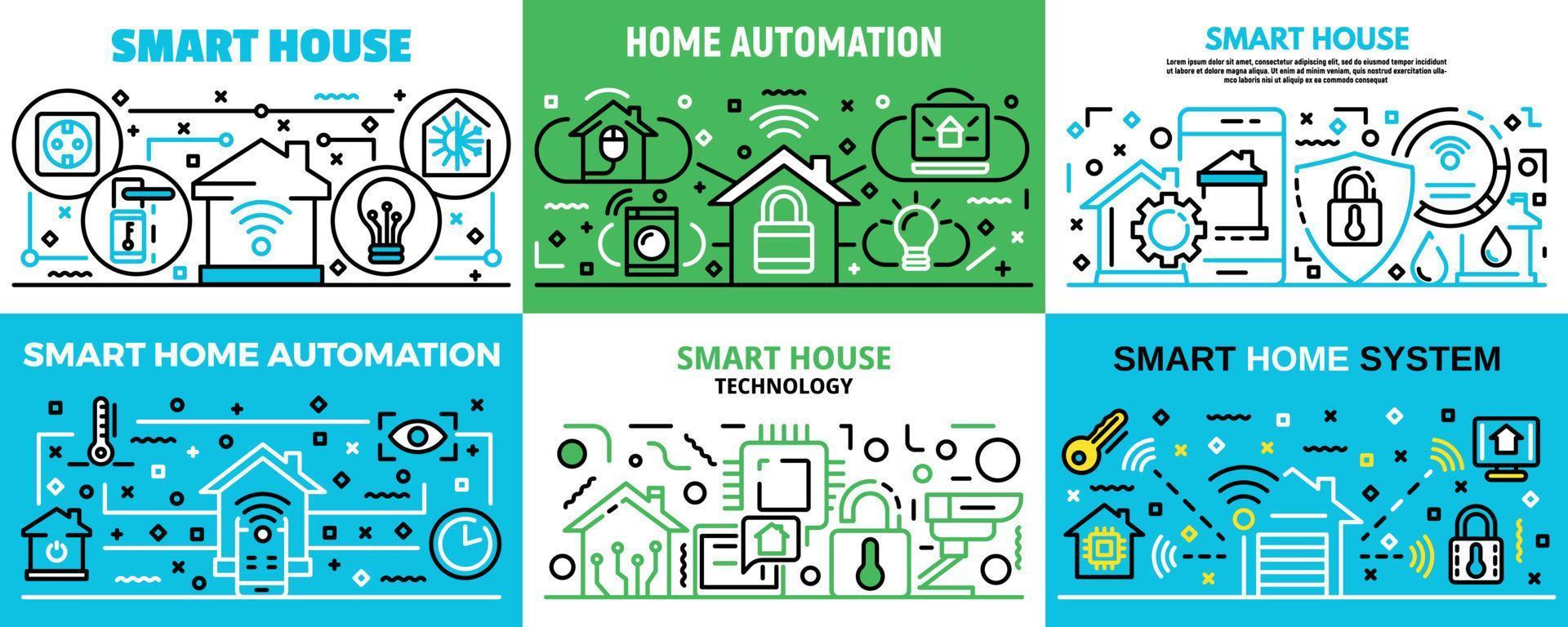 Smart home banner set, outline style vector