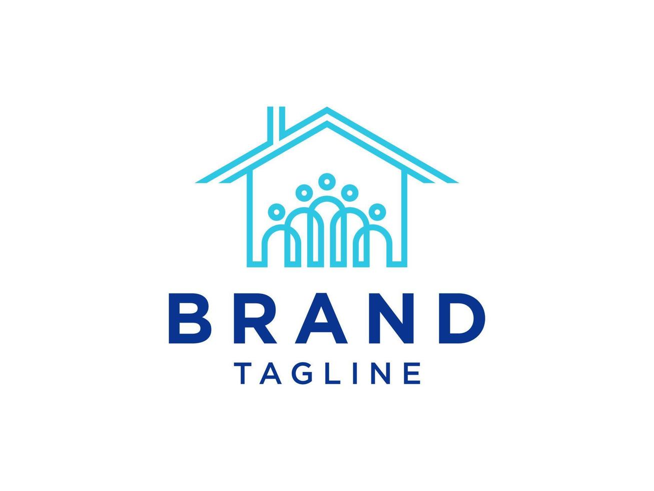 Family Home Logo. House Icon with People inside isolated on White Background. Flat Line Vector Logo Design Template Element.
