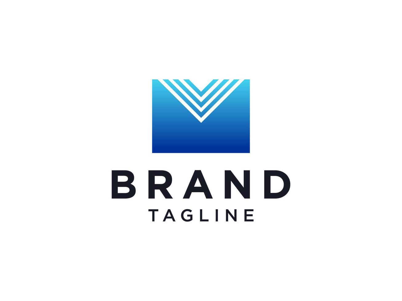 Blue Square Rounded Line Letter M Mail Logo. Flat Vector Logo Design Template Element.