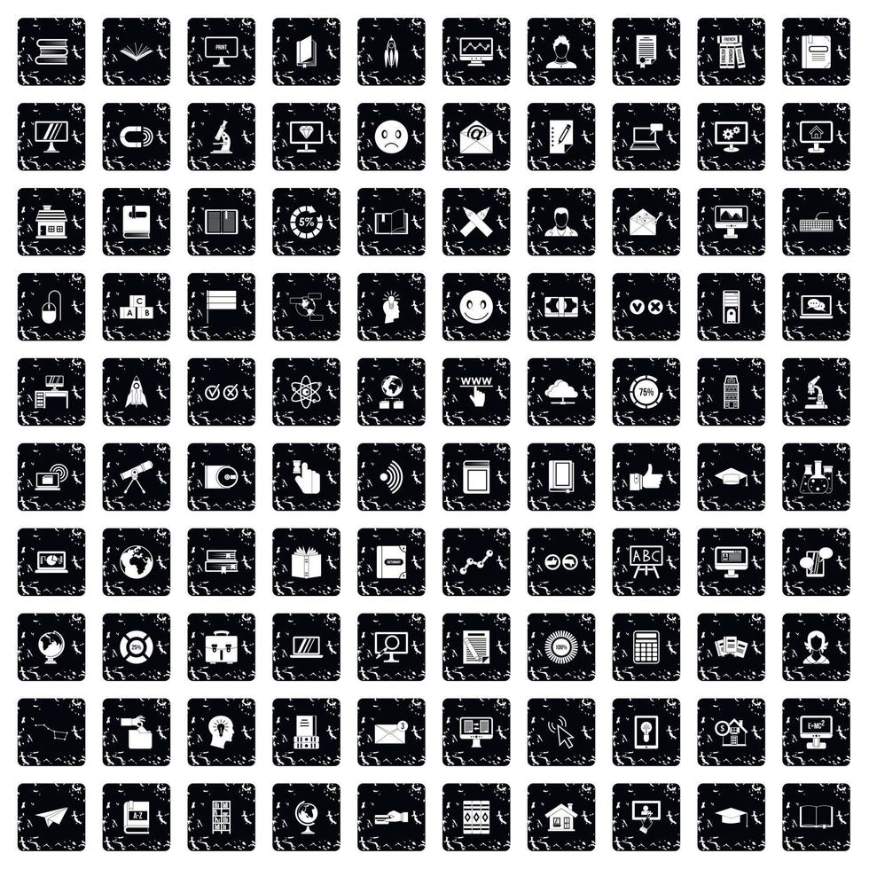 100 e-learning icons set, grunge style vector