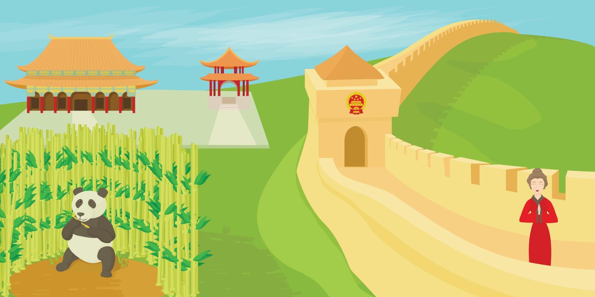 China landscape concept, cartoon style vector