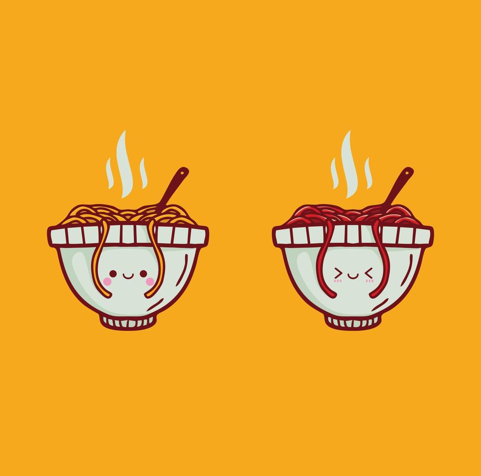 cute and trendy noodle eating character illustration vector