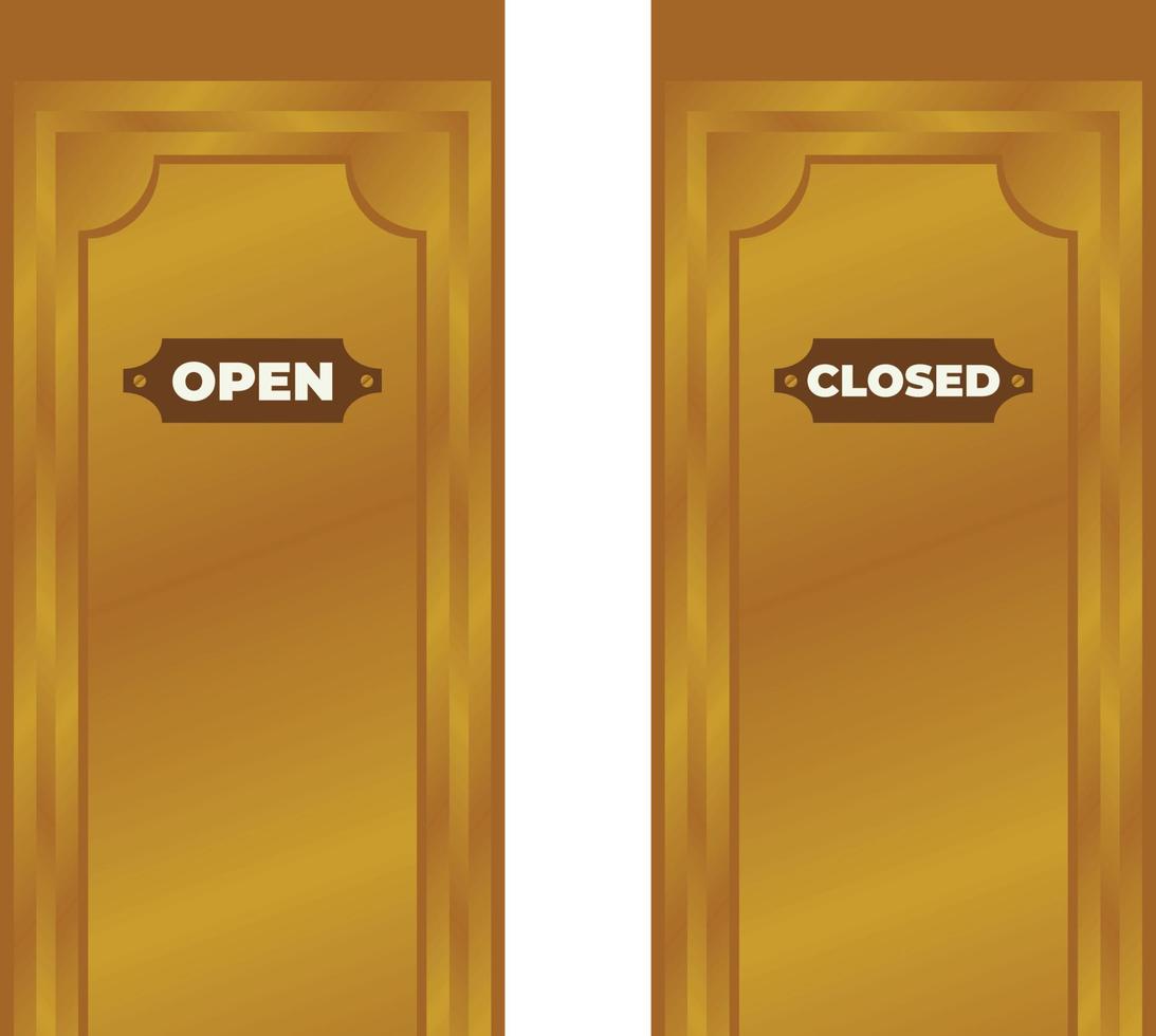 vector illustration of a golden door with the words open and closed