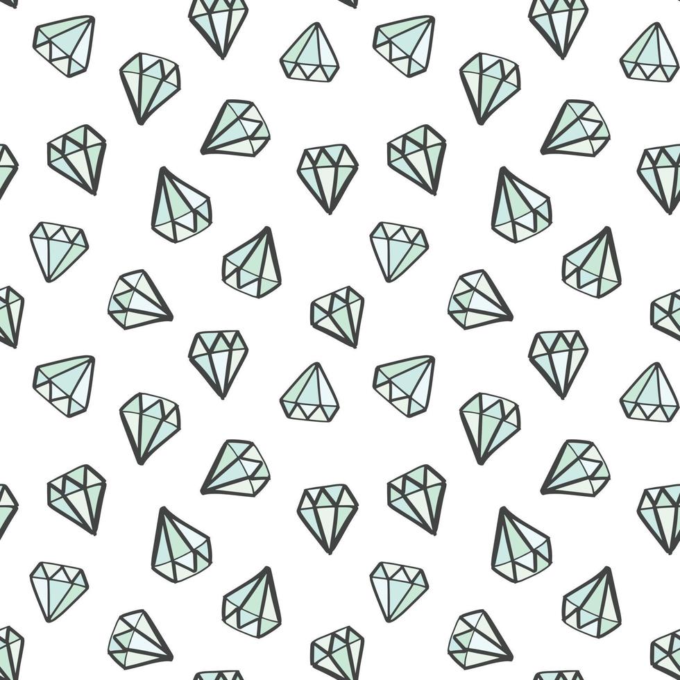Diamond seamless doodle pattern. Hand drawn gems, diamonds. Fashion, girly background. vector
