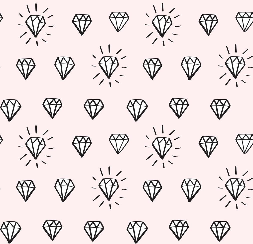 Diamond seamless vector pattern with hand drawn diamonds and gems in doodle style. Girly fashion, trendy background.