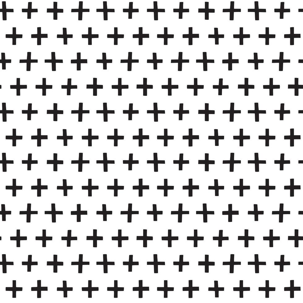 Abstract vector pattern in scandinavian trendy style. Monochrome plus sign, cross doodle geometric seamless backgroun.