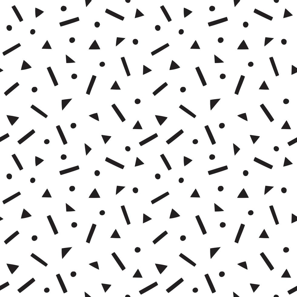 Geometric vector pattern in memphis style. Abstract seamless background with shapes, dots, rectangles, triangles.