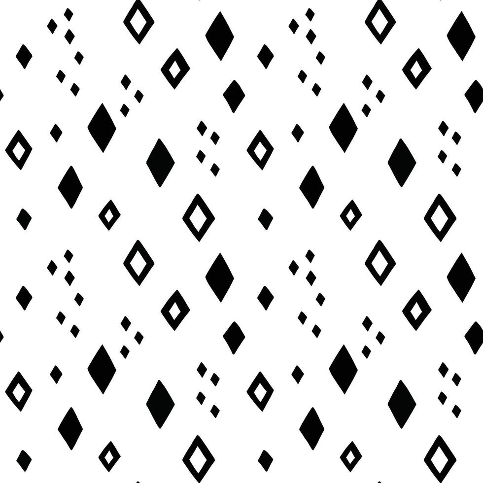 Doodle diamond rhombus vector pattern. Simple monochromatic abstract geometric seamless background with hand drawn shapes.