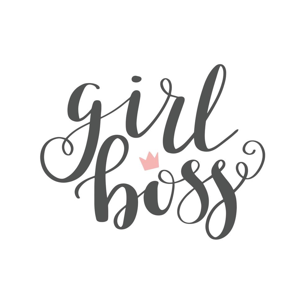 Girl Boss Lettering Vector. Hand calligraphy isolated on white background. Feminism slogan with hand drawn phrase. Design for poster, card. vector