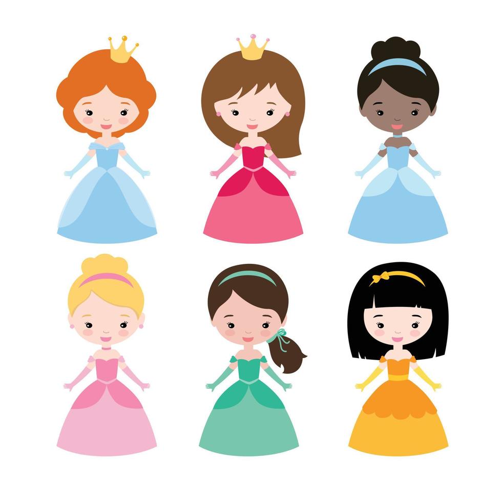 Cute vector collection of beautiful princesses 8565732 Vector Art at ...