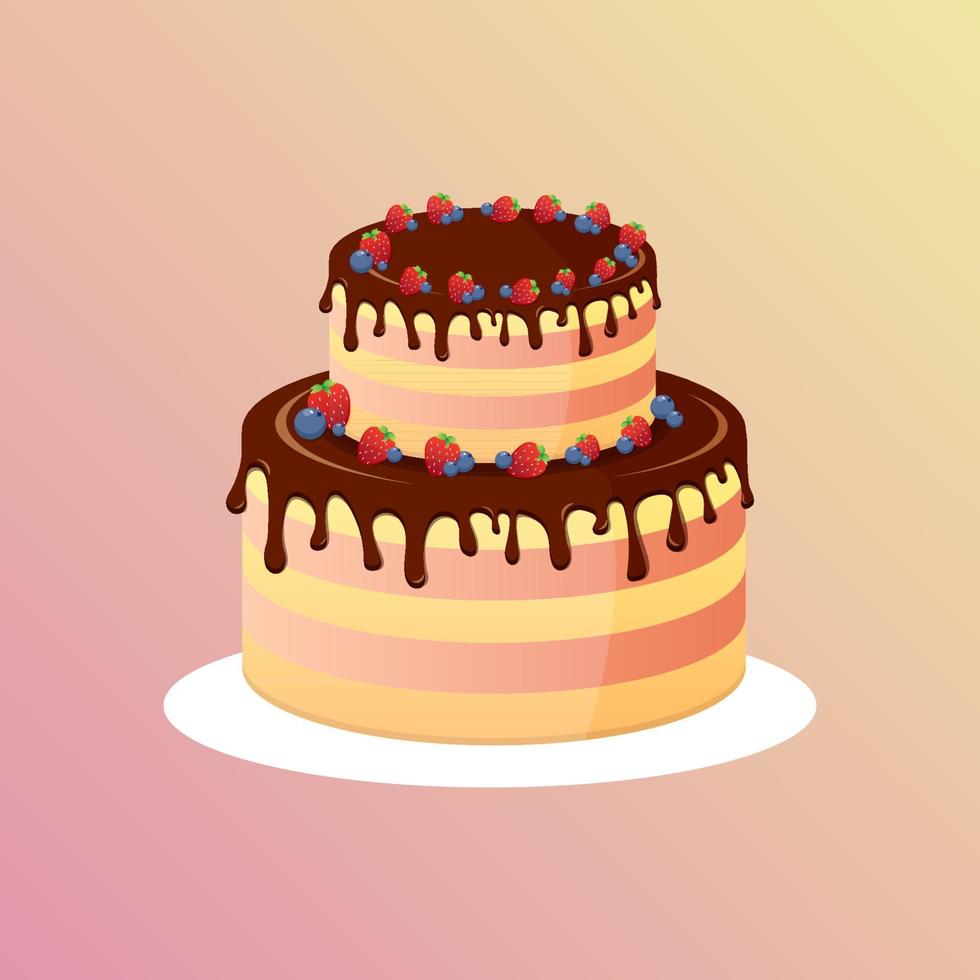 pastel de chocolate con fresas vector