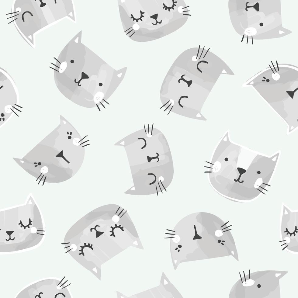 patrón de vector de gatos lindos. cabezas de gatito dibujadas a mano con caras sonrientes. diseño sin costuras