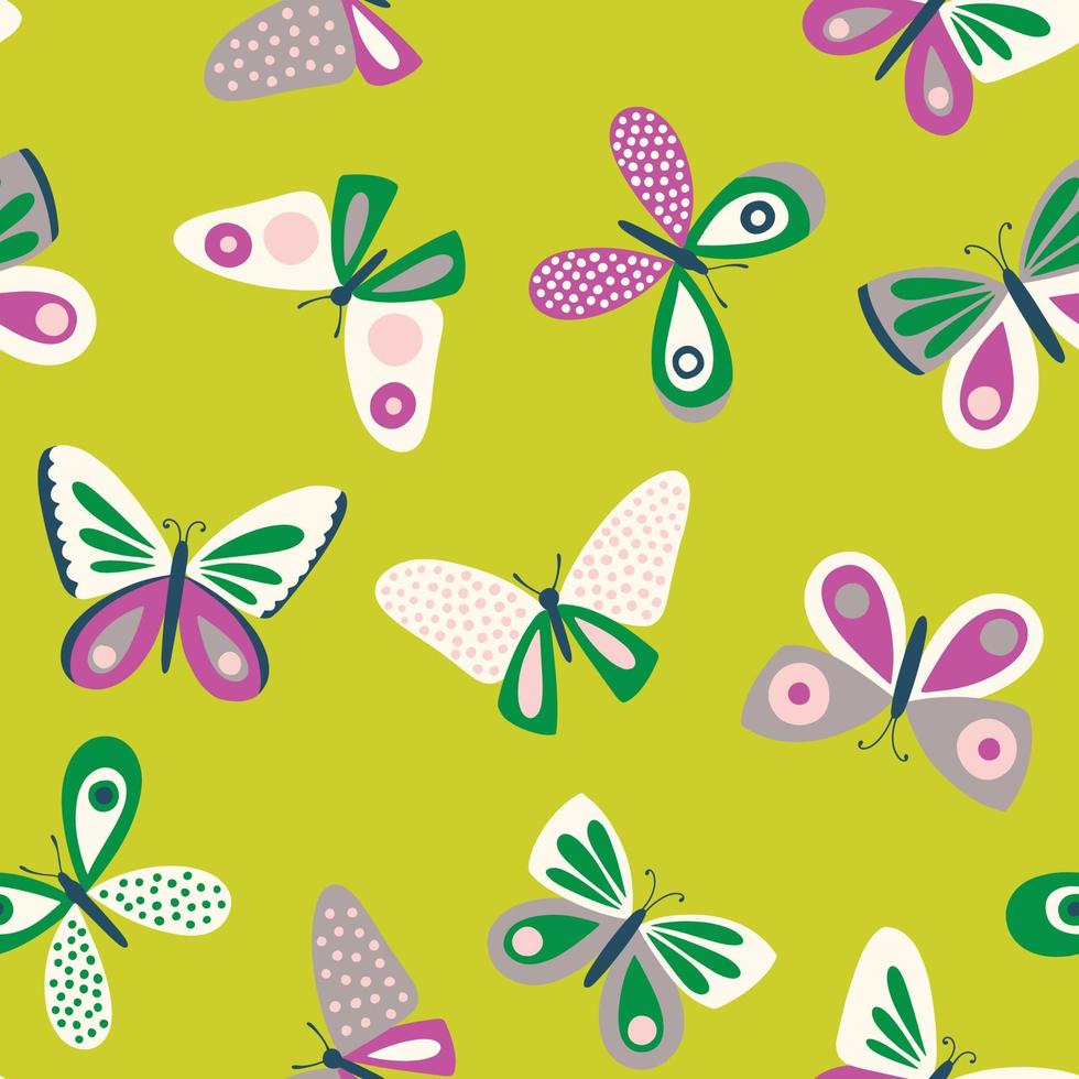 Butterflies vector pattern. Colorful spring background.