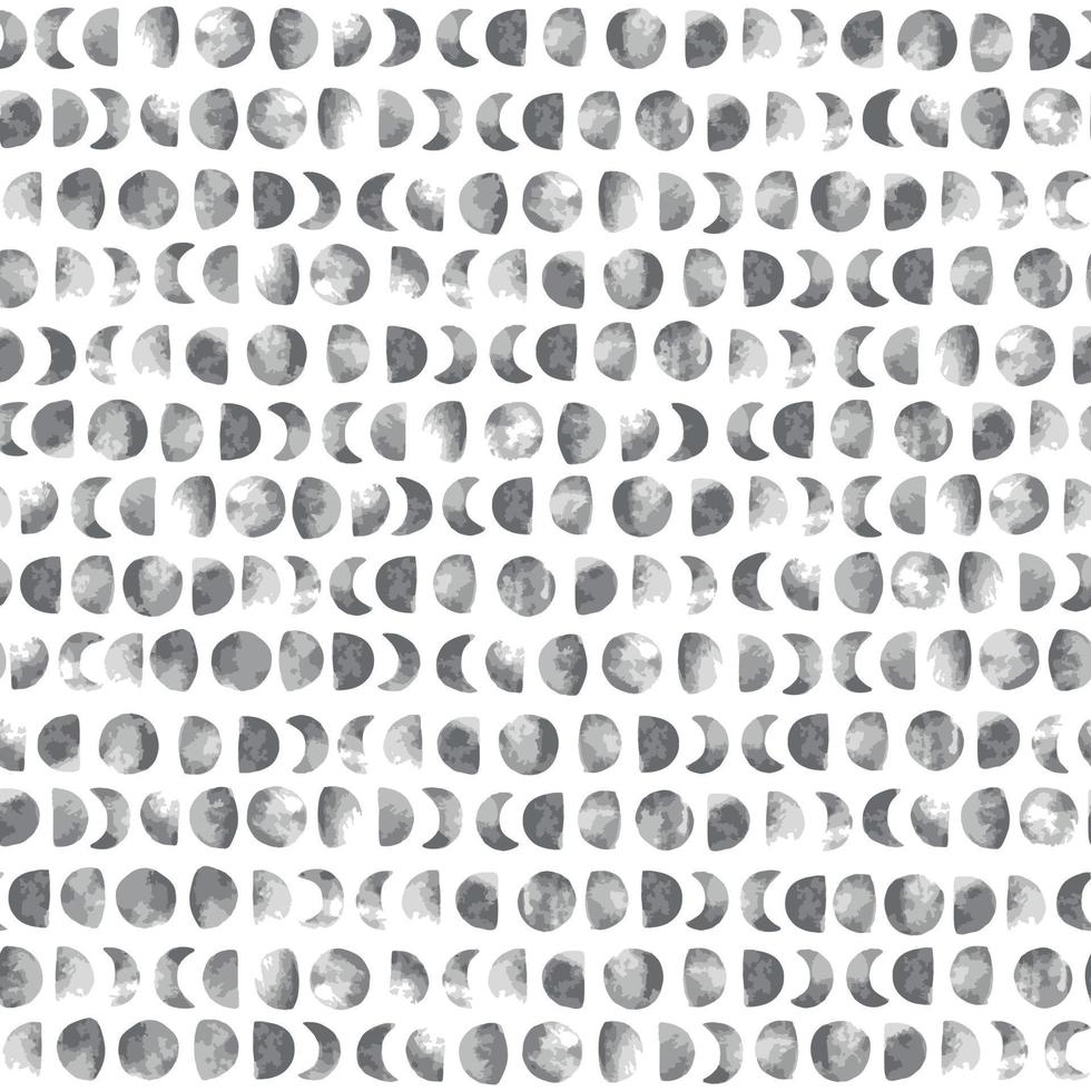 Moon phases vector pattern. Mystical lunar seamless background. Full moon, night sky. Monochrome geometric backdrop.