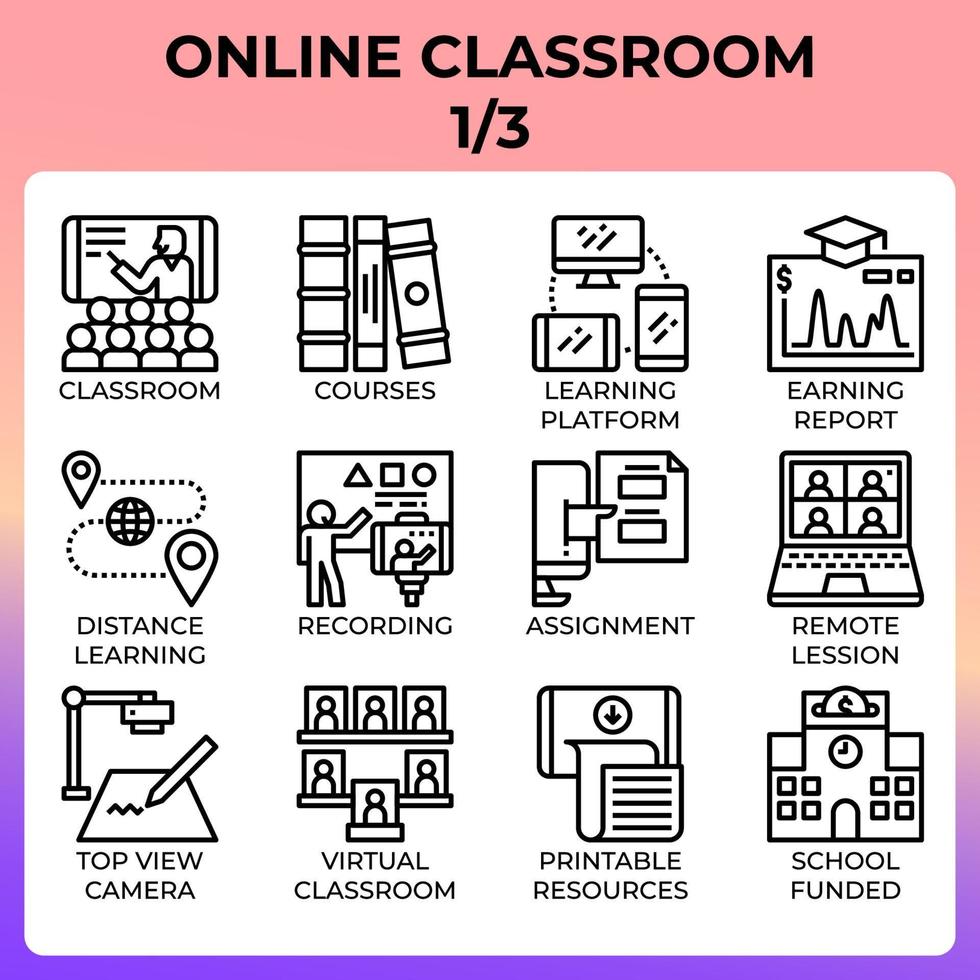 Online classroom icon set vector