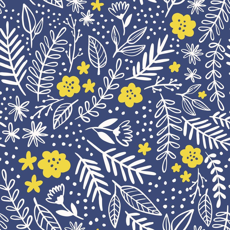 Floral pattern in doodle style. Seamless background with flowers and leaves. vector