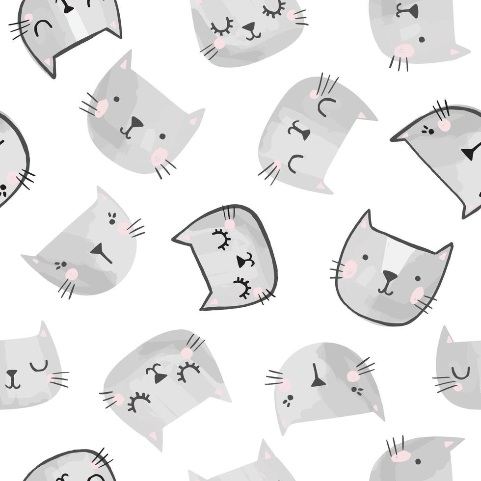 Cats seamless vector pattern. Cute hand drawn kitten faces.