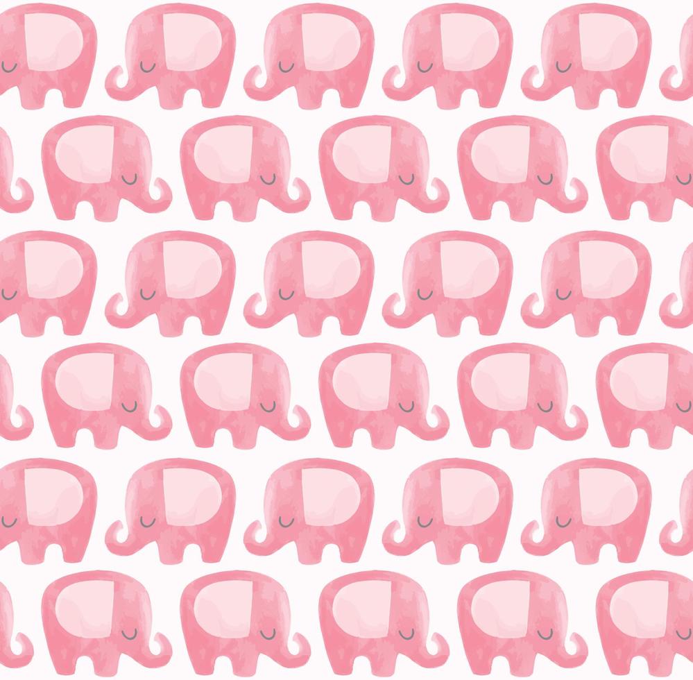 Cute elephant pattern. Seamless vector background with pink elephant cartoon character. Minimal baby or children print design. Girl nursery.