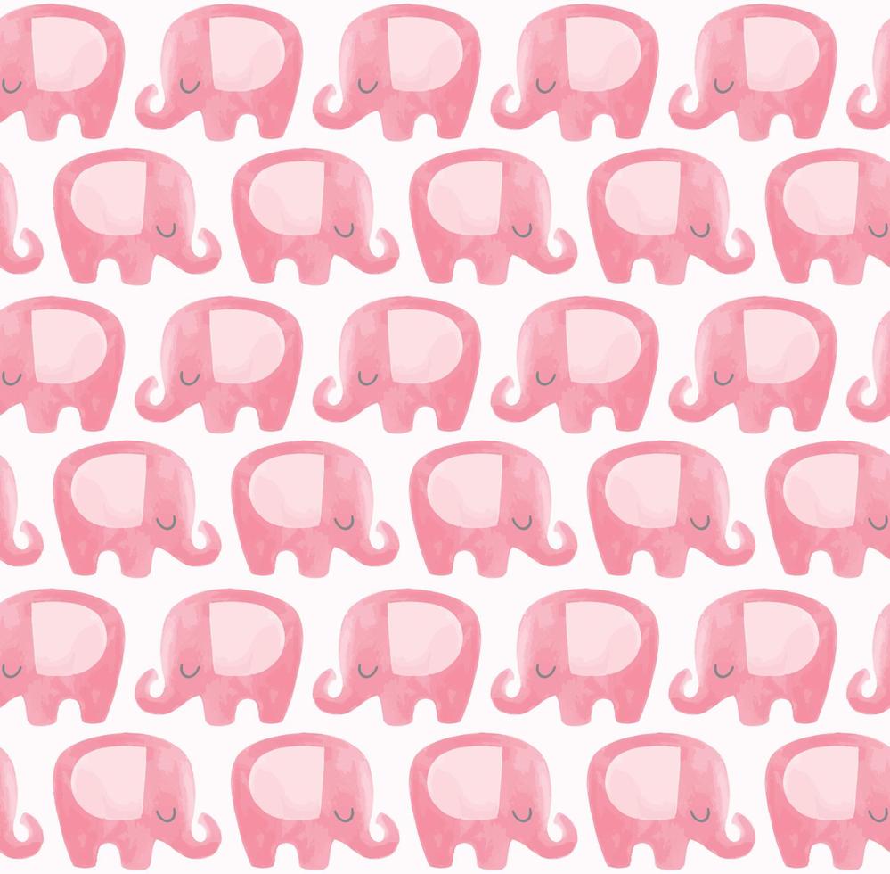 Cute elephant pattern. Seamless vector background with pink elephant cartoon character. Minimal baby or children print design. Girl nursery.