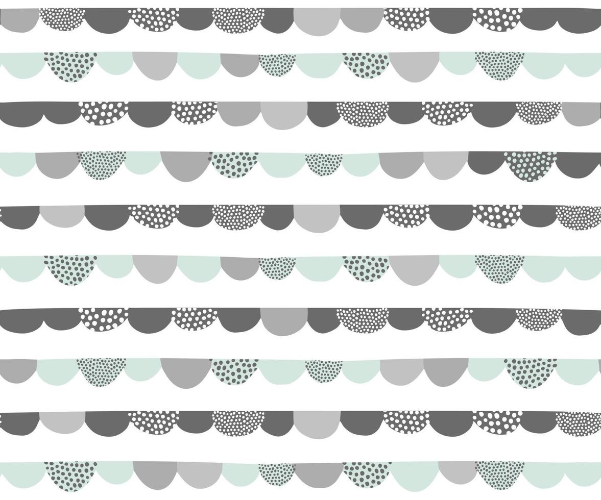 Hand drawn abstract vector pattern in scandinavian style. Doodle semicircle, scallops, arc, dots seamless background.